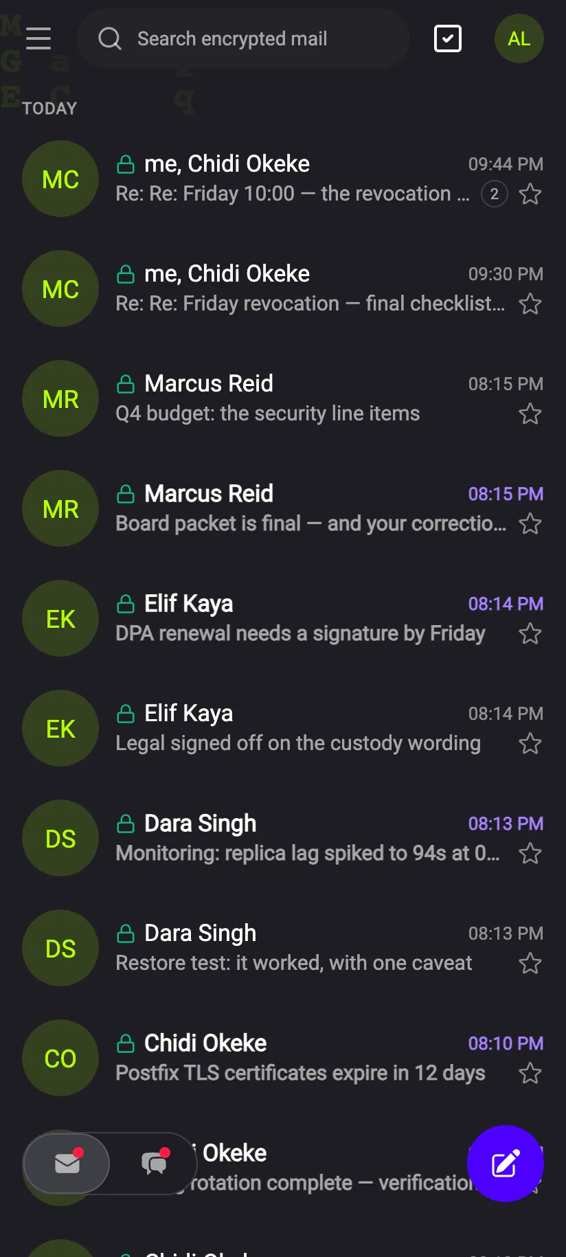 Phone unlocked after pairing, showing the inbox
