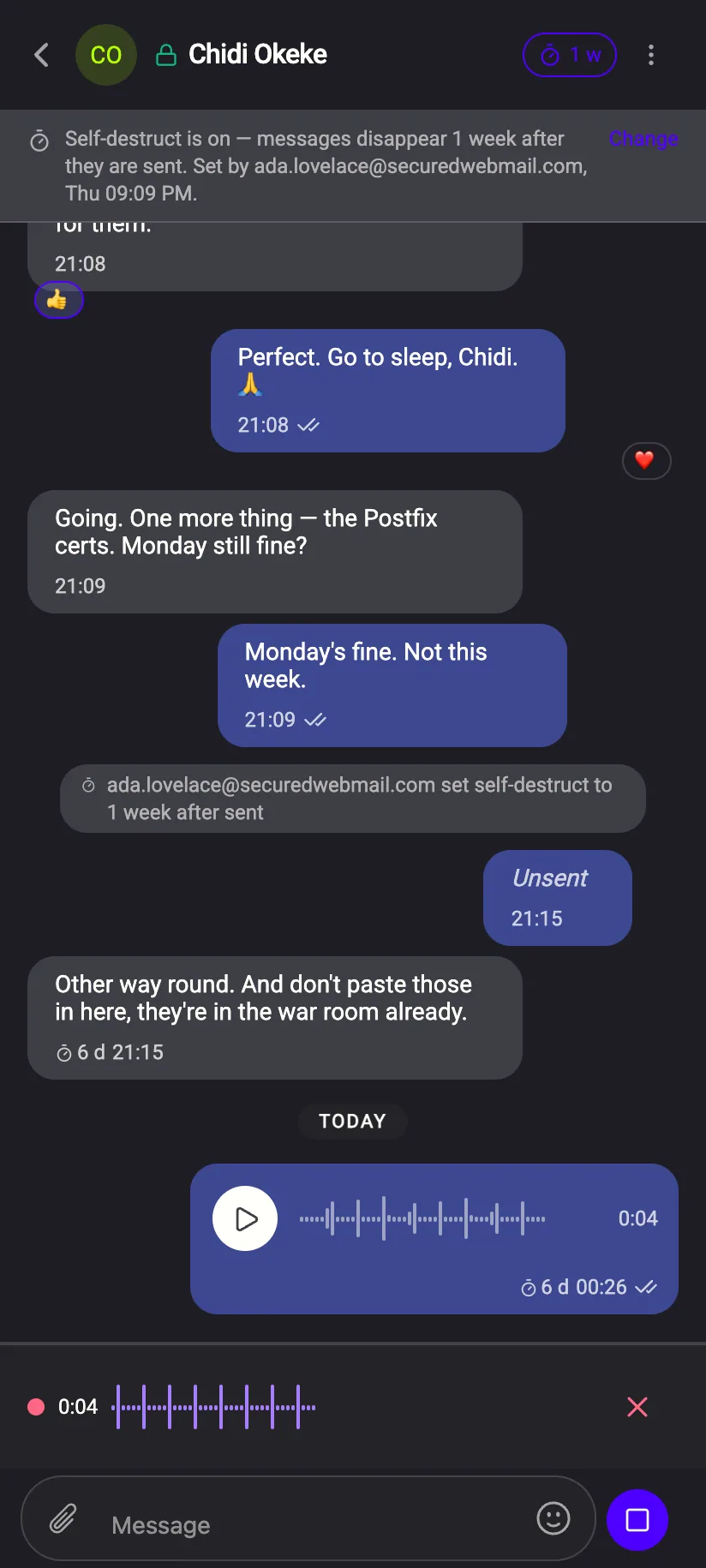 Phone chat with recording locked for hands-free voice message